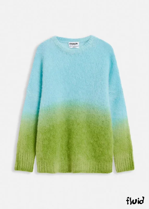 Knit Sweater In Blue And Green Turtle Neck Boat Neck Asymmetrical Neck
