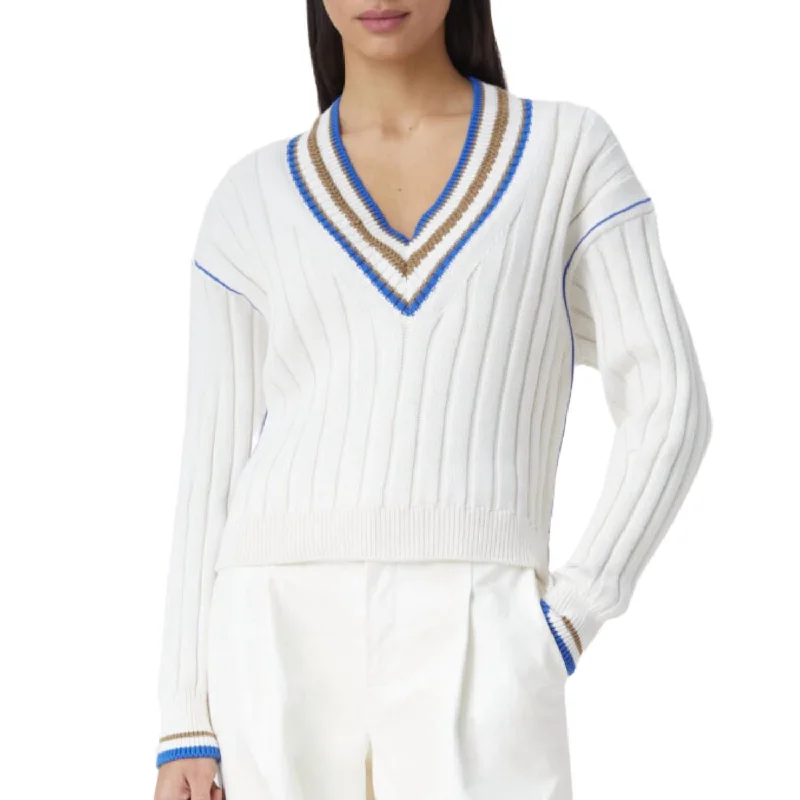 Knit Vee Neck Sweater In Ecru Boxy Sweater Fitted Sweater A-Line