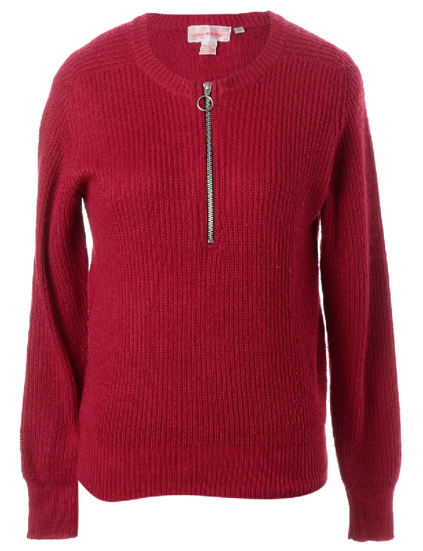 Label Hot Pink Zip Front Knitted Jumper Embroidered Appliqued Beaded