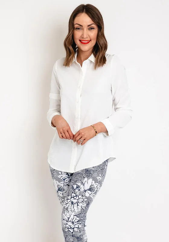 Serafina Collection Button Up Blouse, White Boho Printed Blouse