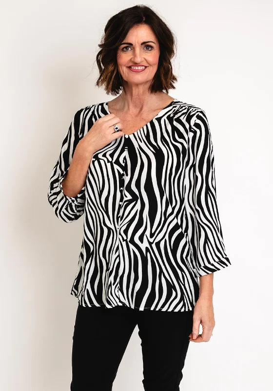 Serafina Collection Animal Print Blouse, Black Lightweight Tunic Blouse