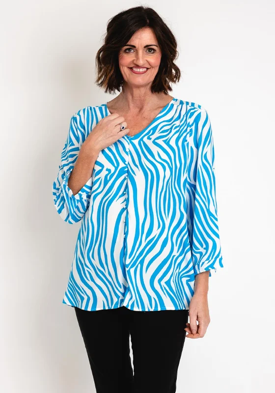 Serafina Collection Animal Print Blouse, Blue Short Sleeve Blouse