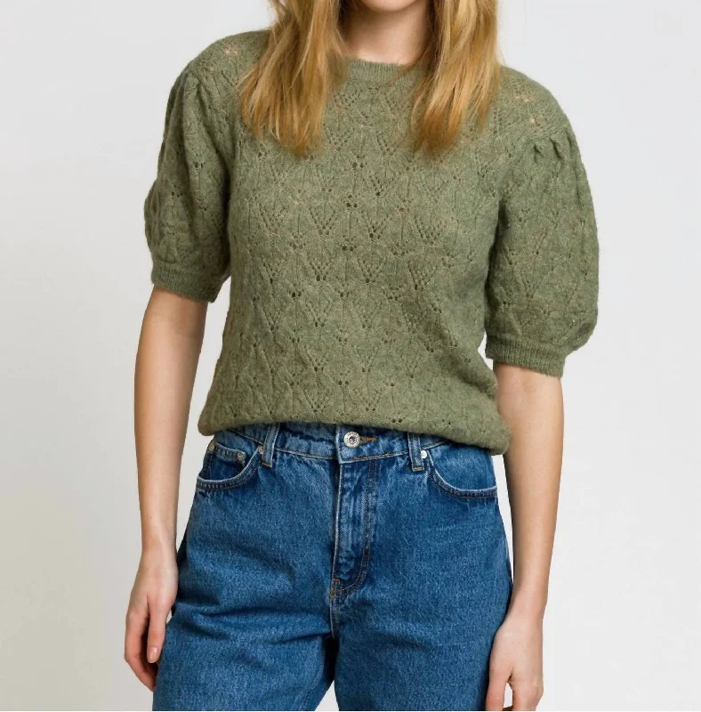 Ledika Short-Sleeve Sweater In Sage Stylish Fashionable Trendy