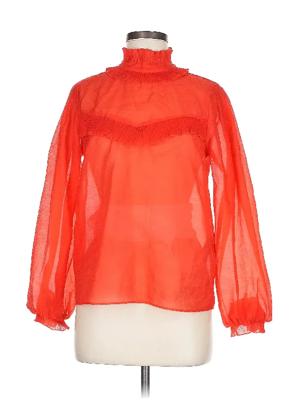 Long Sleeve Blouse Sheer Mesh Blouse