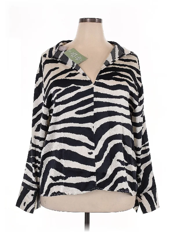 Long Sleeve Blouse Elegant Semi-Sheer Blouse