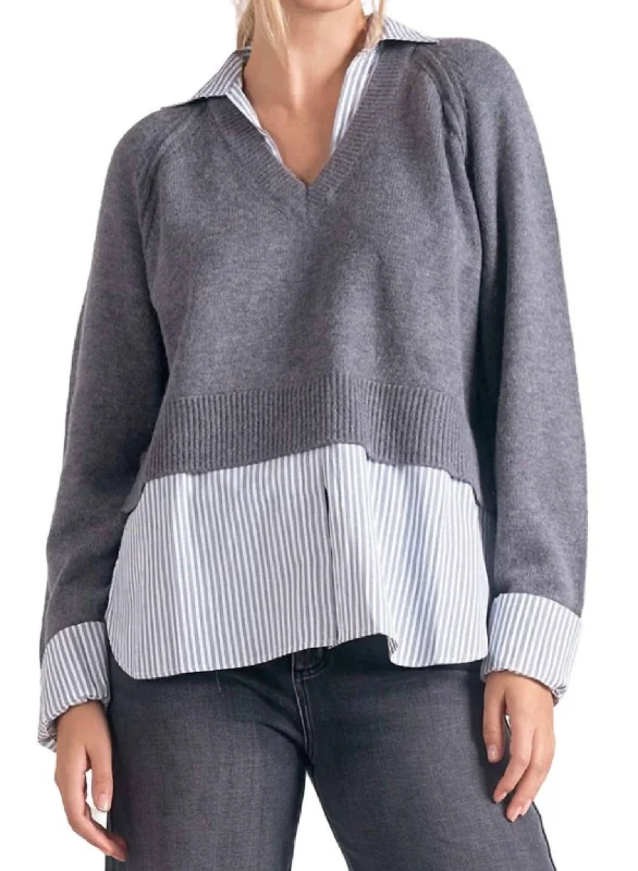 Long Sleeve Combo Sweater In Grey Thin Thick Dense