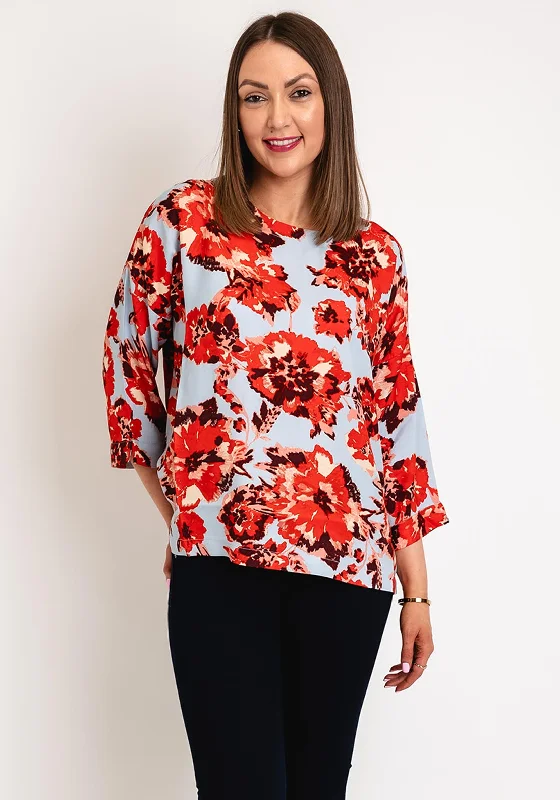 Masai Becca Floral Print Blouse, Orange Stretchy Fitted Blouse