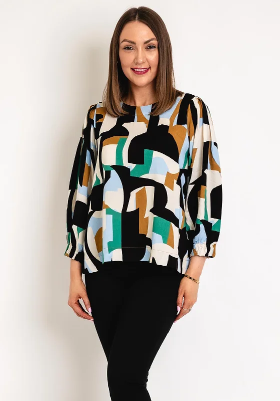 Masai Brisa Geo Print Blouse, Green Lake Sleeveless Chiffon Blouse