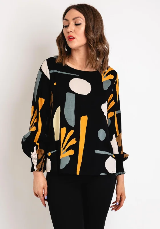Masai Delarano Round Neck Print Blouse, Butterscotch Textured Cotton Blouse