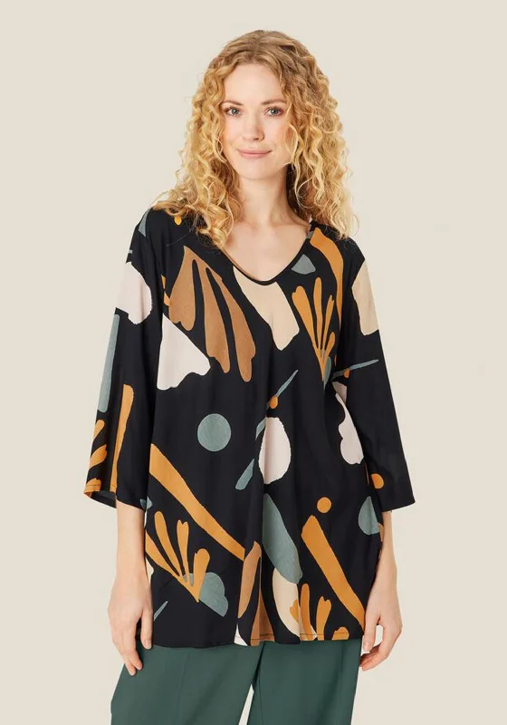 Masai Kata V-Neck Print Blouse, Butterscotch Smart Casual Blouse
