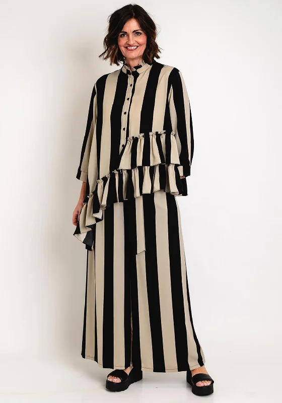Natalia Collection One Size Striped Frill Hem Blouse, Mushroom Textured Cotton Blouse