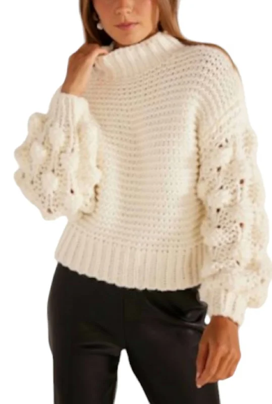 Marcy Chunky Sweater In White Beaded Sweater Sequined Faux Fur