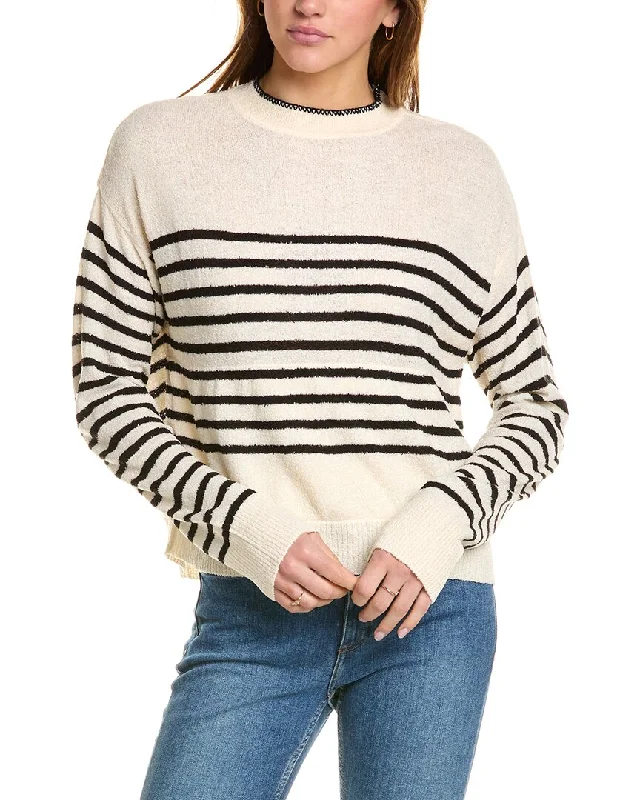 Monrow Boucle Knit Stripe Sweater Real Fur Shearling Chenille
