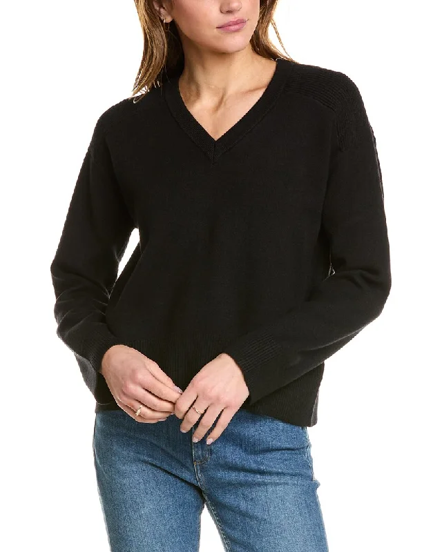 Monrow Soft Knit V-Neck Sweater Zippered Front Buttoned Front Snap Front