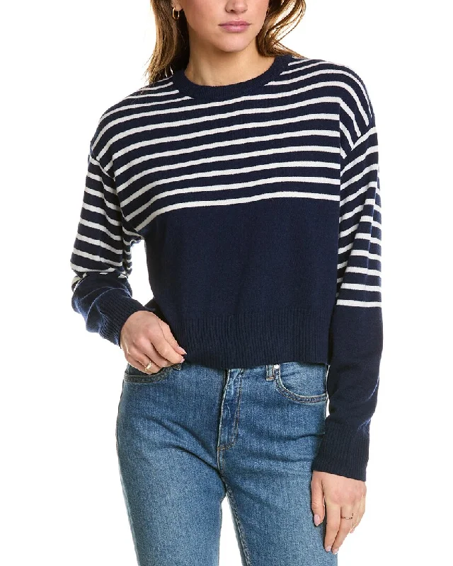 Monrow Stripe Wool & Cashmere-Blend Sweater Machine Wash Dry Clean Hand Wash