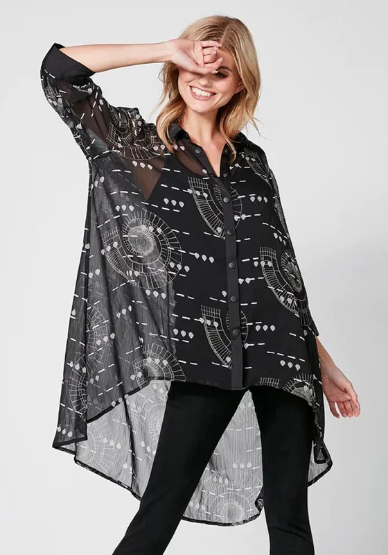 Nu Denmark Tess Tunic Print Blouse, Black Stretchy Fitted Blouse