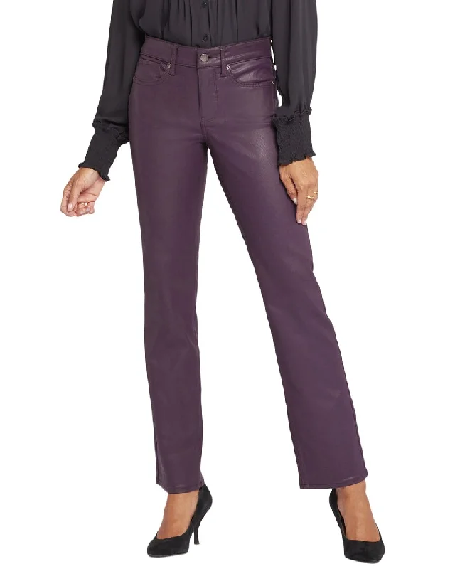 NYDJ Marilyn Eggplant Coated Straight Jean Comfortable Low-Rise Jeans