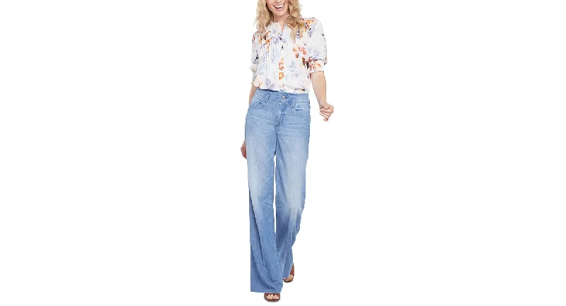 Nydj Teresa Hollywood Waist Wide Leg Jeans Comfortable Distressed Straight-Leg Jeans