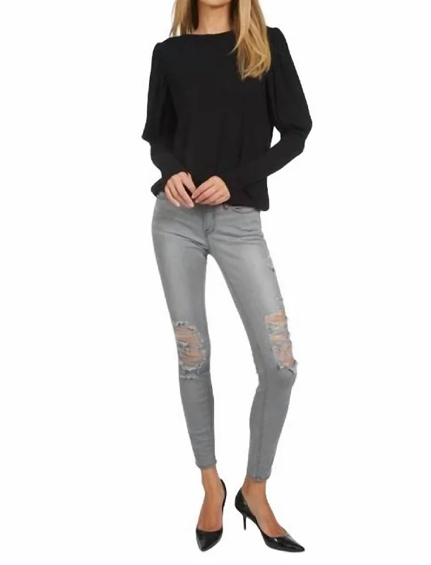 Olaf Puff Sleeve Sweater In Black Embroidered Appliqued Beaded