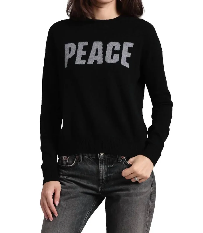 Peace Cashmere Sweater In Black/grey Shadow Toggled Drawstring Belted