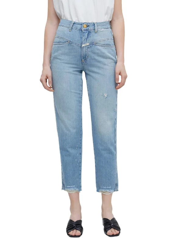 Pedal Pusher Jean In Mid Blue Comfortable Boyfriend Jeans