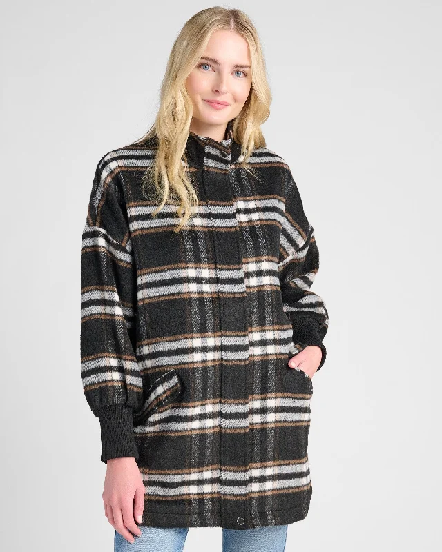 Plaid Times Shacket Ruched Sleeve Blouse