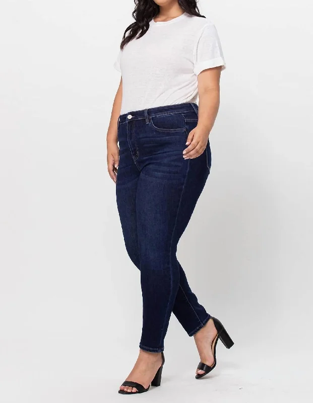 Plus Size High Rise Ankle Skinny Jeans In Dark Wash Fashionable Button-Front Jeans