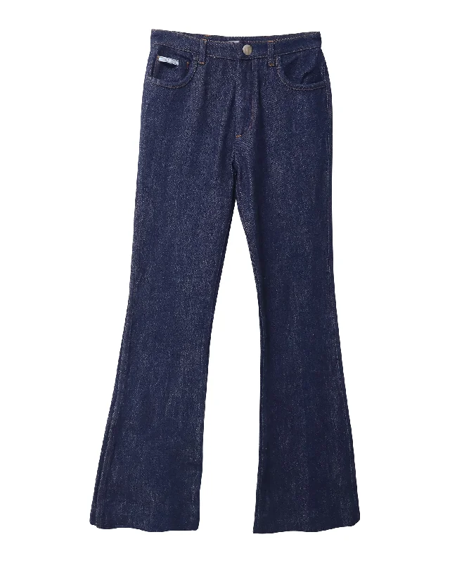 Prada Flared Denim Jeans in Dark Blue Cotton Elegant Tapered Leg Denim