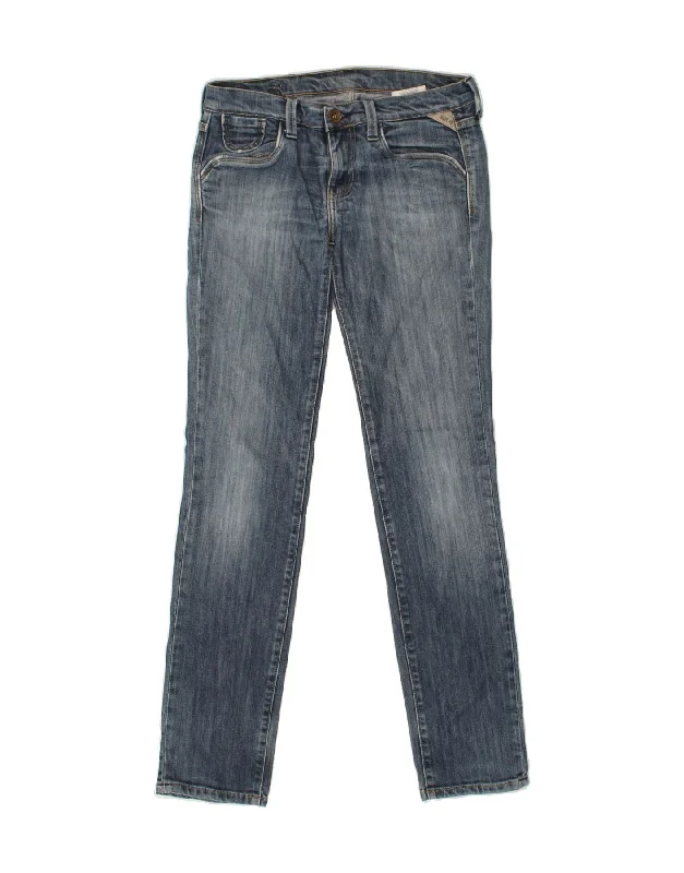 REPLAY Womens Slim Jeans W28 L32  Blue Cotton Fashionable Raw Hemmed Jeans