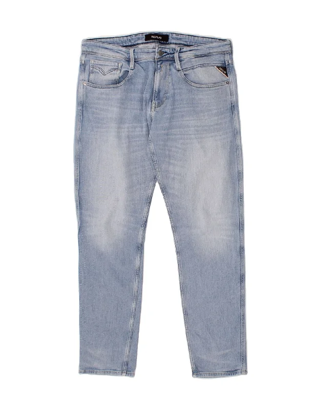 REPLAY Womens Slim Jeans W34 L32 Blue Cotton Stylish Plus Size Denim Jeans