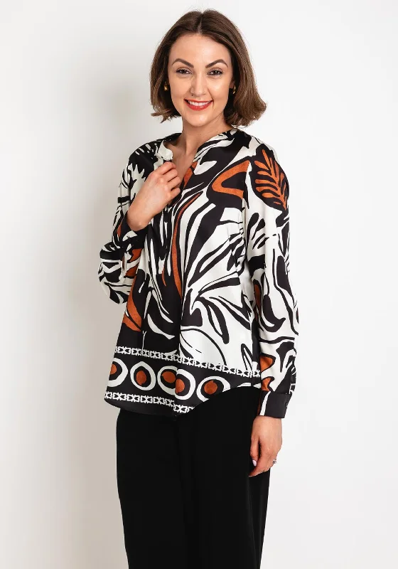 Robell Hannah Printed Satin Blouse, Black Multi Delicate Pleat Blouse