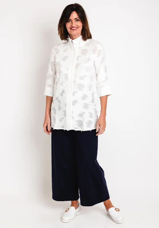Ever Sassy Crepe Longline Blouse, Off-White Ruffled Neck Blouse