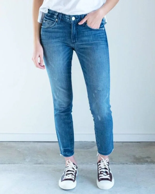 "Stix Crop" Distressed Jeans Fashionable Raw Hemmed Jeans