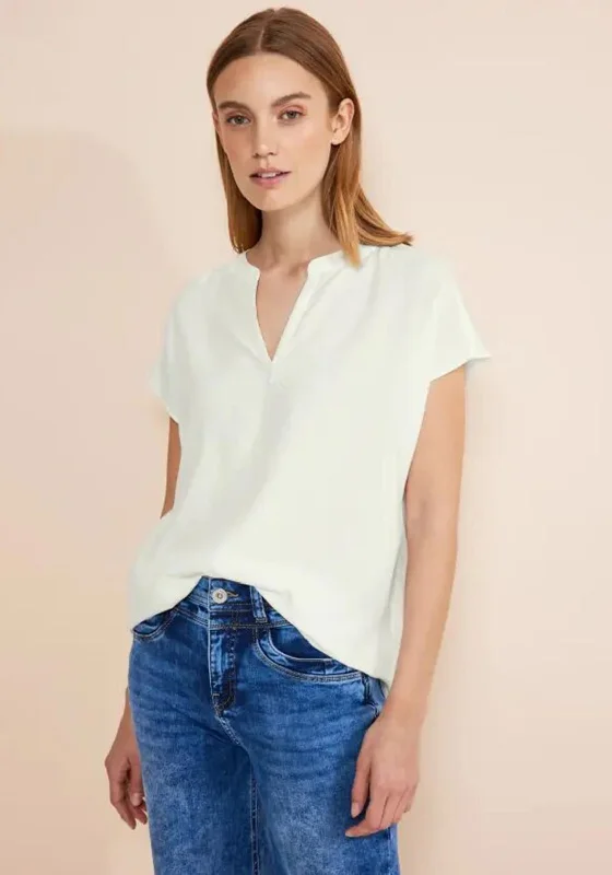Street One V-Split Neck Viscose Blouse, Off-White Chic Ruffle Blouse
