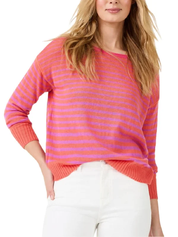 Striped Up Sweater In Orange Elasticated Padded Insulated