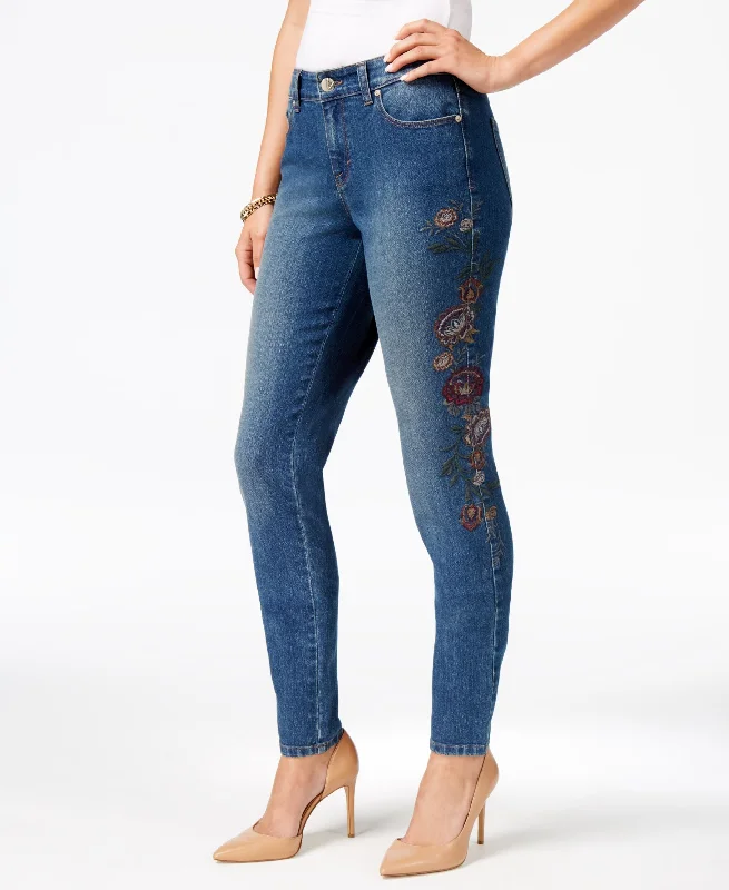 Style & Co Curvy Embroidered Skinny Jeans Chic Cropped Jeans