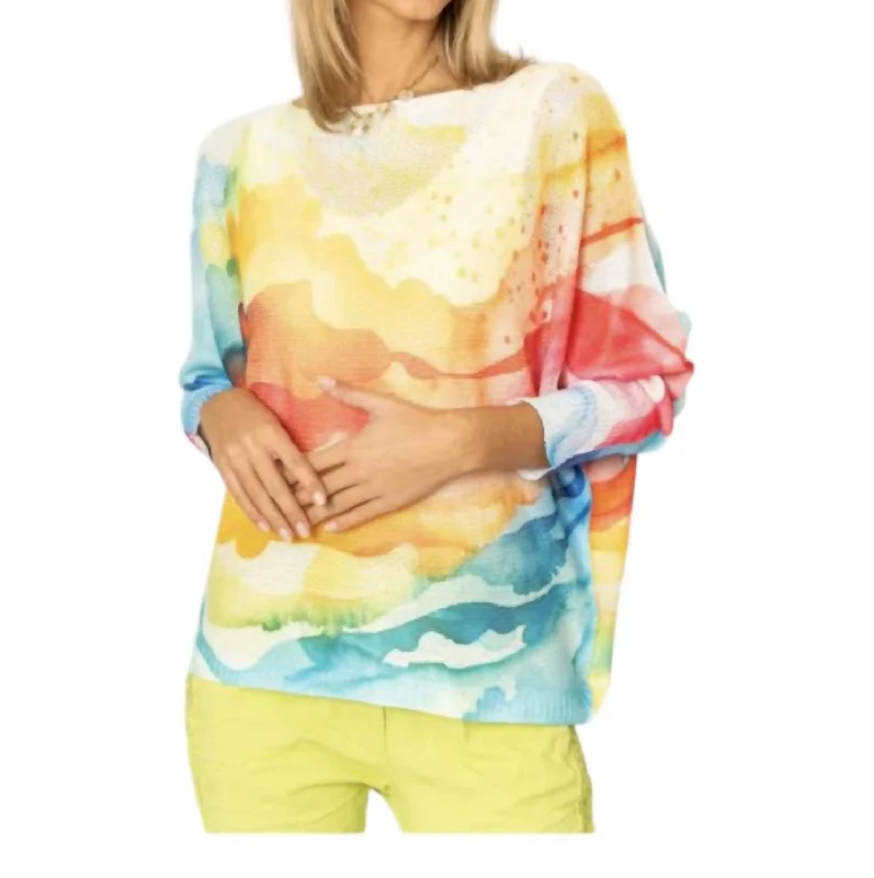 Summer Sunset Batwing Sweater In Turquoise Long Sweater Short Sweater Cropped Sweater