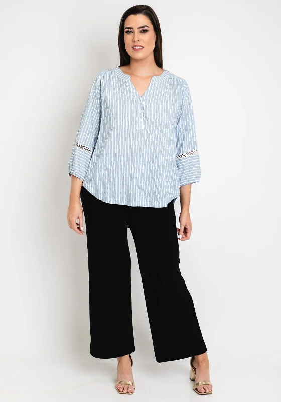 Simple Wish Curve Natalie Striped Blouse, Blue Smart Casual Blouse