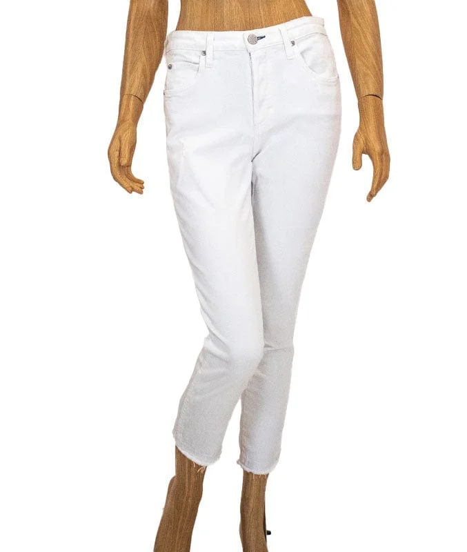 The "BABE" White Jeans Comfortable Folded Hem Jeans