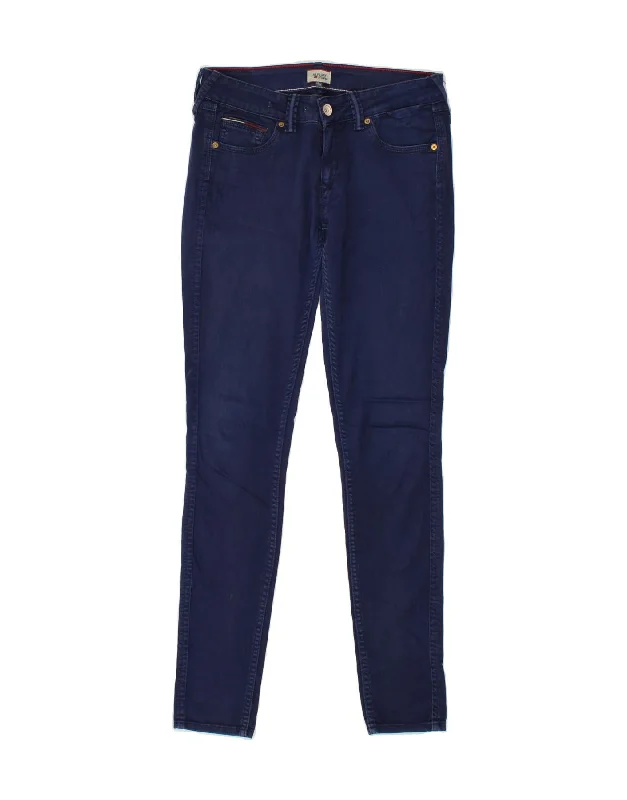 TOMMY HILFIGER Womens Skinny Jeans W28 L32 Navy Blue Cotton Fashionable Raw Hemmed Jeans TOMMY HILFIGER Womens Skinny Jeans W28 L32 Navy Blue Cotton Fashionable Raw Hemmed Jeans