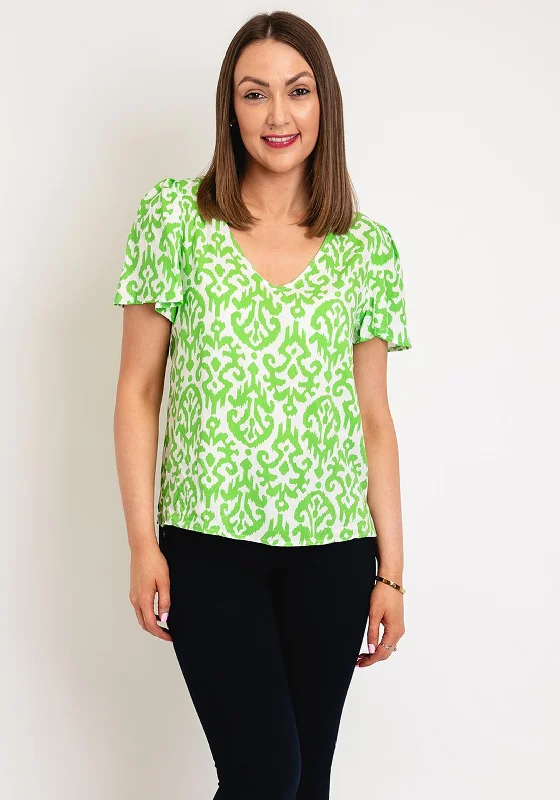 Vero Moda Easy Joy V-Neck Print Blouse, Classic Green Subtle Shimmer Blouse