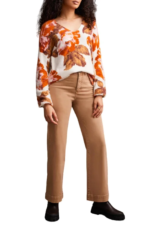 Wear 2 Ways Front To Back Sweater In Burnt Orange Mesh Fabric Canvas Fabric Denim Fabric