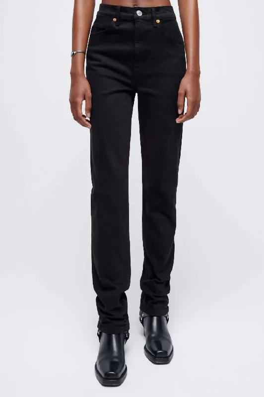 Women's 70S Straight Jean In Black Trendy Pleated Waist Jeans