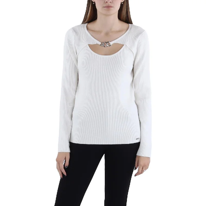 Womens Chain Cut Out Pullover Sweater Transparent Opaque Sheer