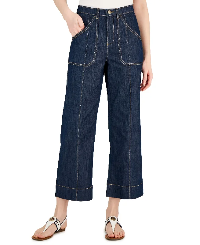 Women's Cropped Wide Leg Jeans Cozy Tencel Blend Denim Jeans