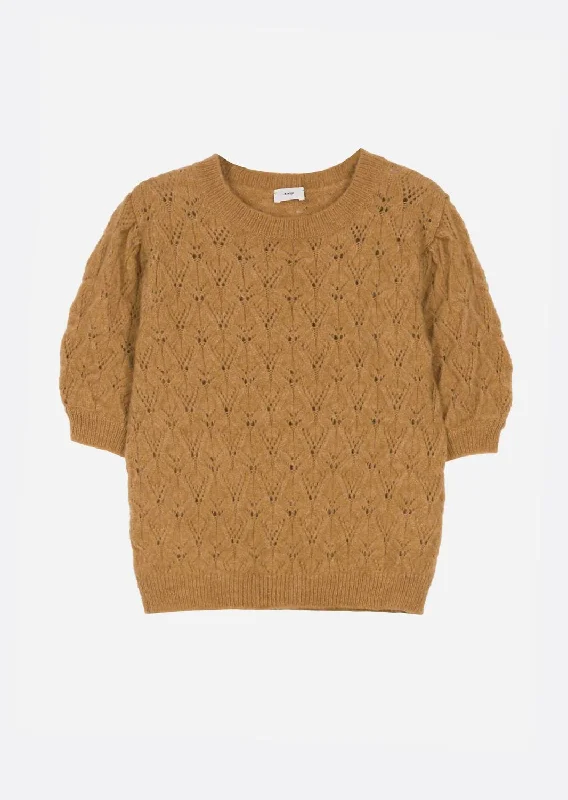 Women's Ledika Short-Sleeve Sweater In Camel Fleece Sweater Nylon Polyester