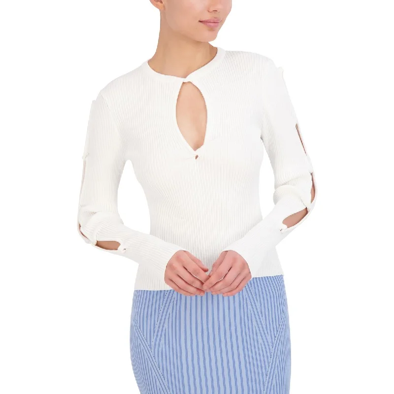 Womens Ribbed Cut-out Pullover Sweater Sequined Glittery Shiny