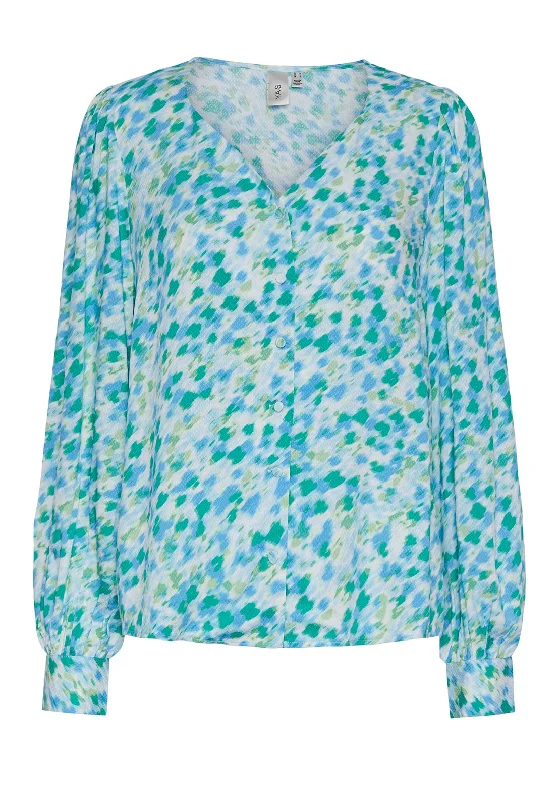 Y.A.S Alira V-Neck Print Blouse, Fuzzy Flow. Casual Stripe Blouse