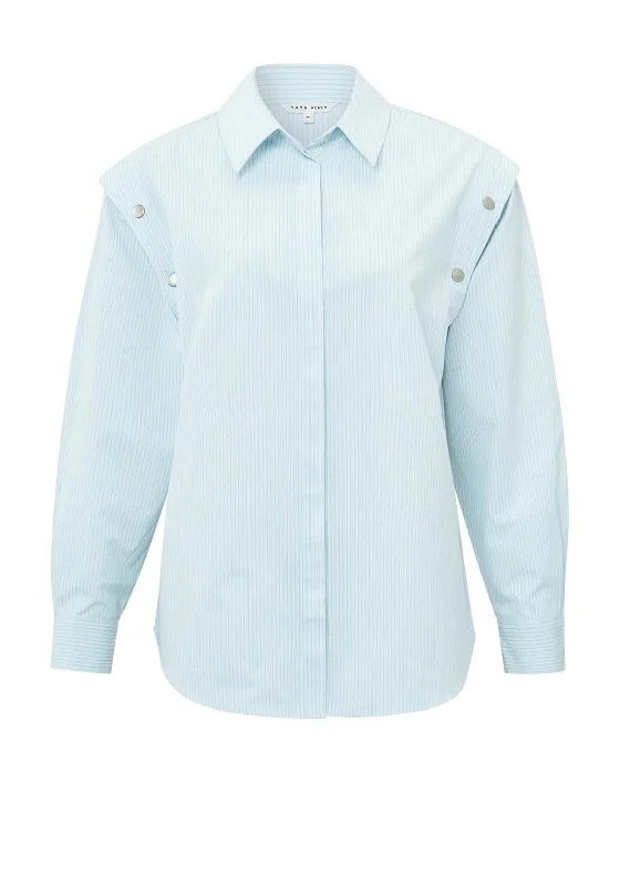 Yaya Pinstripe Detachable Sleeve Blouse, Air Blue Everyday Stylish Blouse