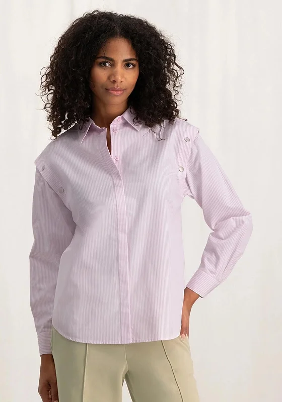 Yaya Pinstripe Detachable Sleeve Blouse, Lady Pink Casual Relaxed Fit Blouse
